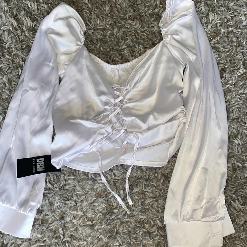DBN White Silk Lace Up Crop